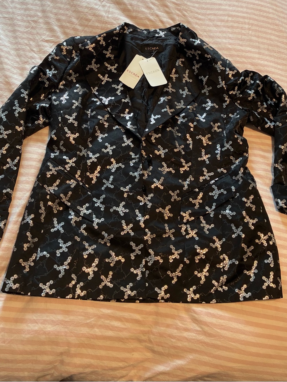 Escada Black Button-Down Blazer with Silver Sequin Motif